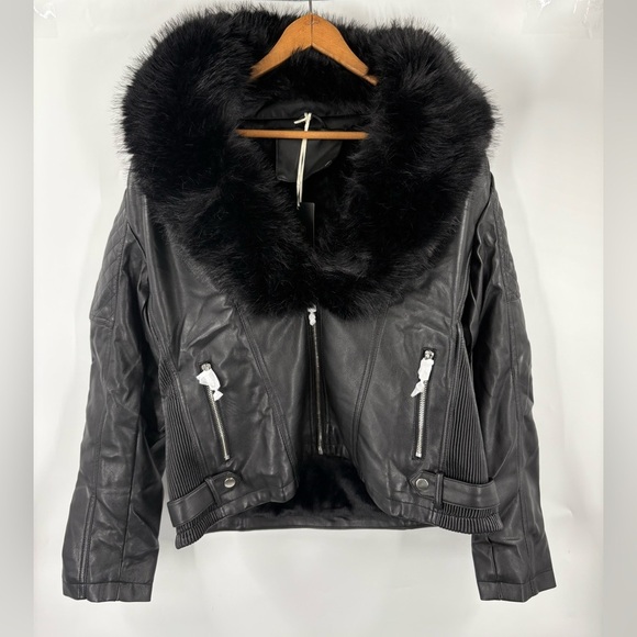 Bellivera Jackets & Blazers - NWT Bellivera Faux Fur Black Leather Moto Biker Jacket size Large